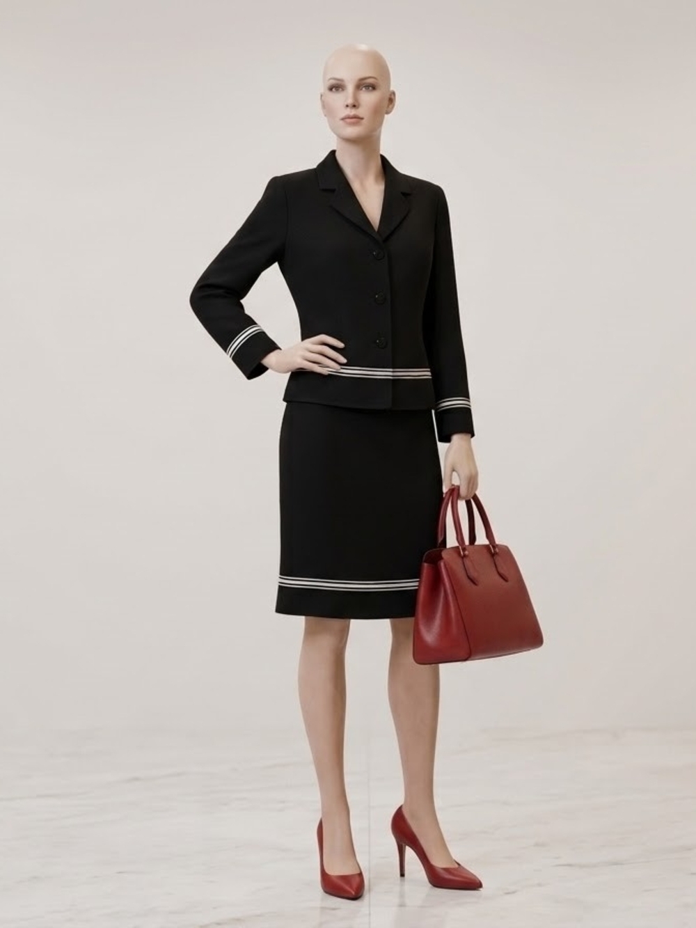 Black Dress Suit Set with White Stripe DetailDavid Warren Petites Black 2-Piece